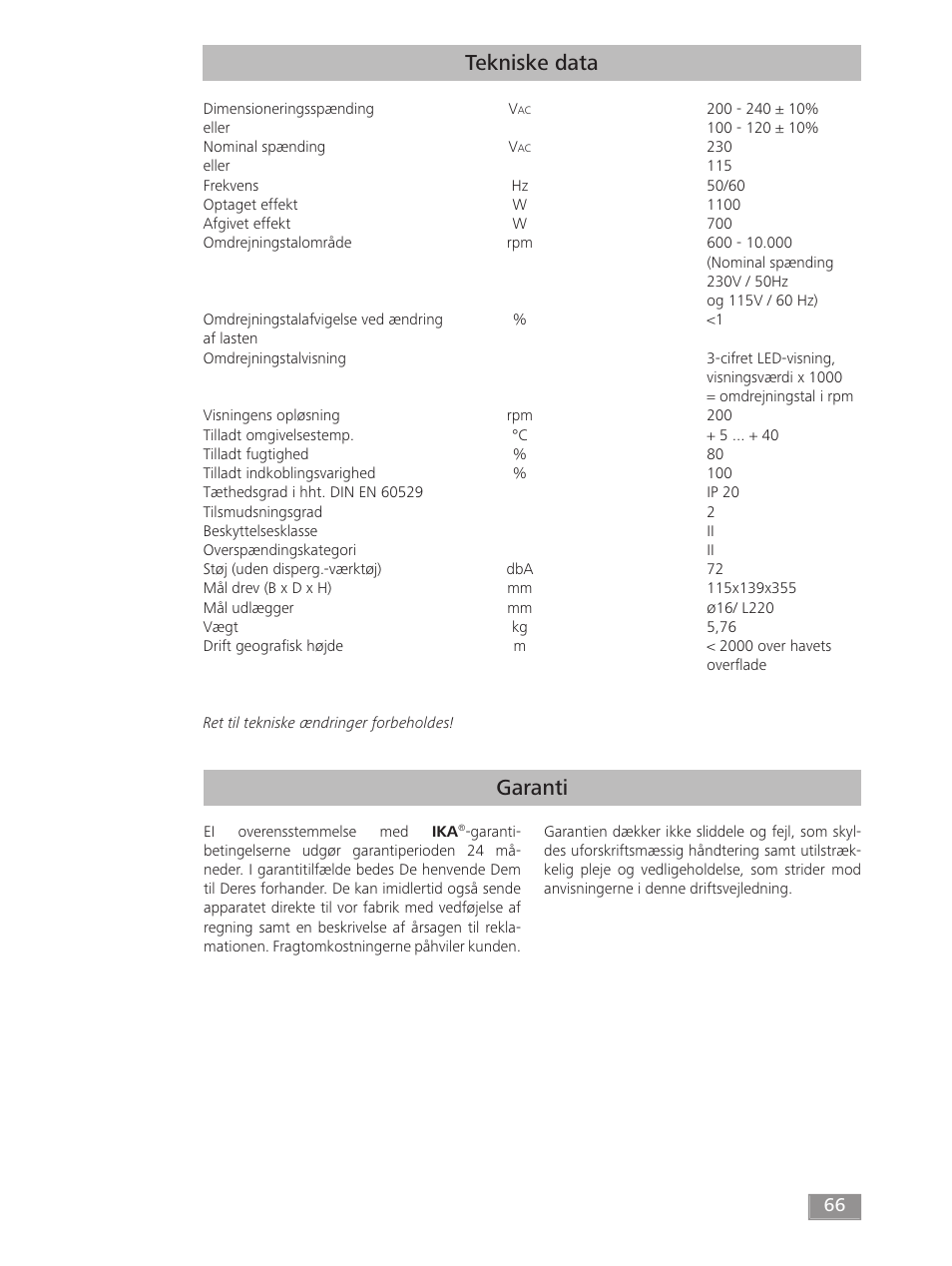 Garanti tekniske data | IKA T 50 digital ULTRA-TURRAX User Manual | Page 66 / 188