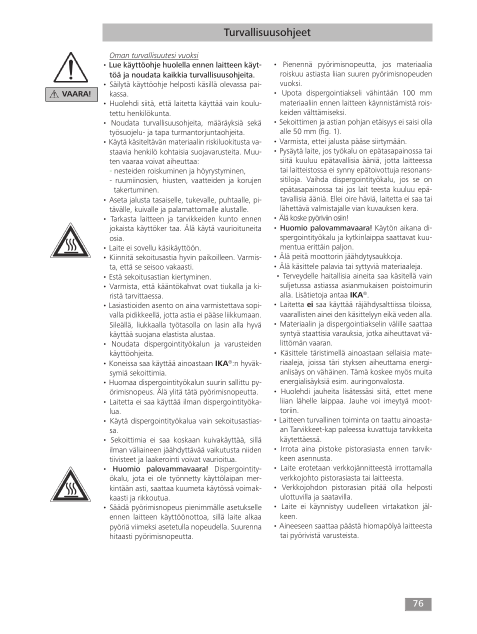 Turvallisuusohjeet | IKA T 50 digital ULTRA-TURRAX User Manual | Page 76 / 188