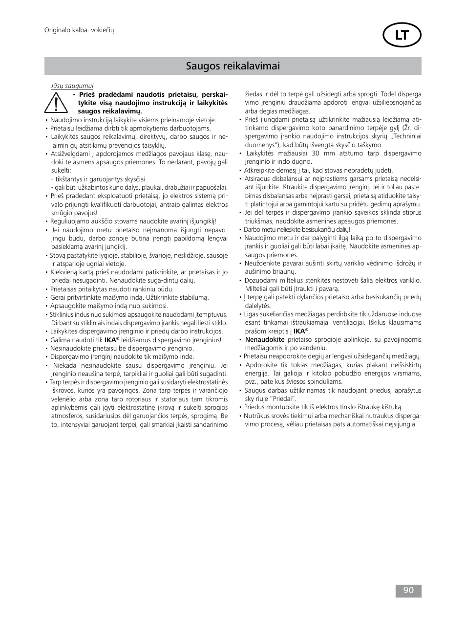 Saugos reikalavimai | IKA T 65 digital ULTRA-TURRAX User Manual | Page 90 / 100