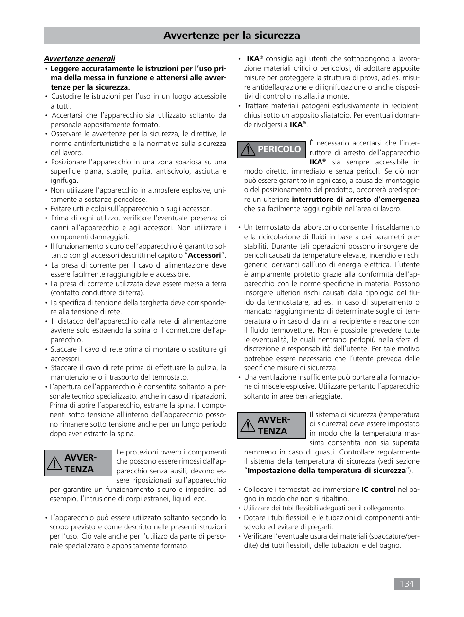 Avvertenze per la sicurezza | IKA HBC 10 control User Manual | Page 134 / 232