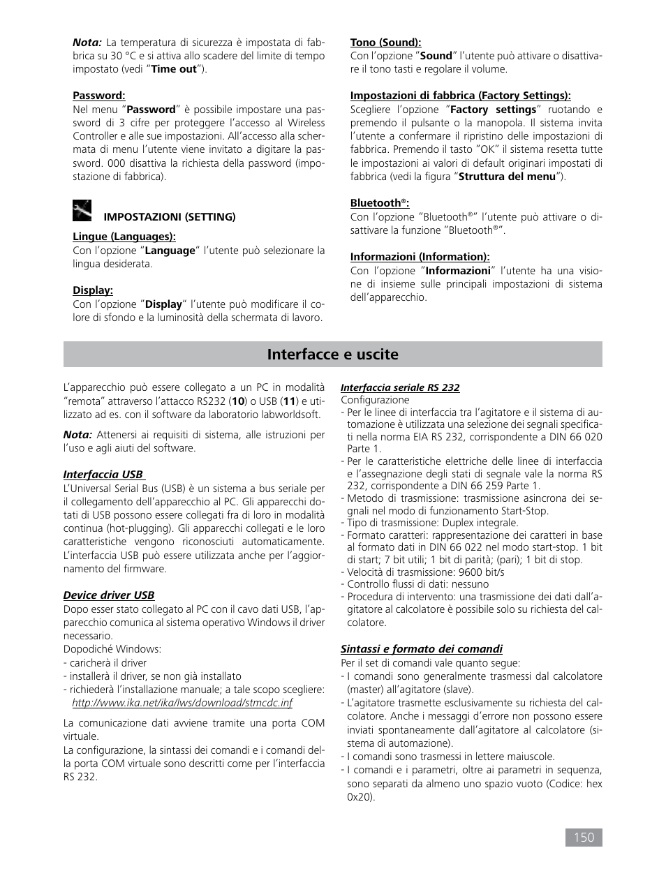 Interfacce e uscite | IKA HBC 10 control User Manual | Page 150 / 232