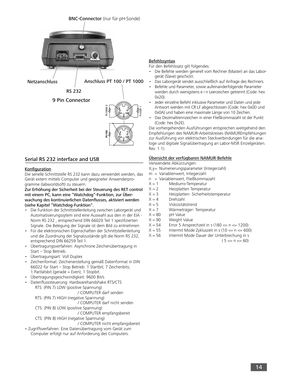 9 pin connector serial rs 232 interface and usb | IKA RET control-visc User Manual | Page 14 / 88