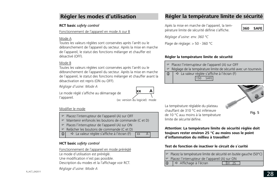 Régler les modes d‘utilisation, Régler la température limite de sécurité | IKA RCT basic User Manual | Page 28 / 68
