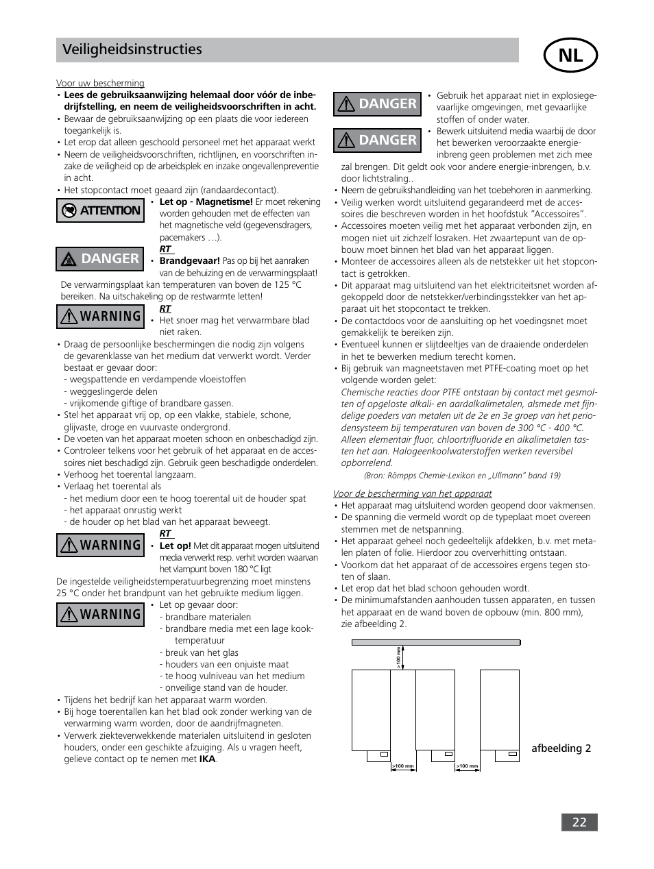 Veiligheidsinstructies, Danger warning warning warning danger danger, Attention | IKA RO 15 User Manual | Page 22 / 40