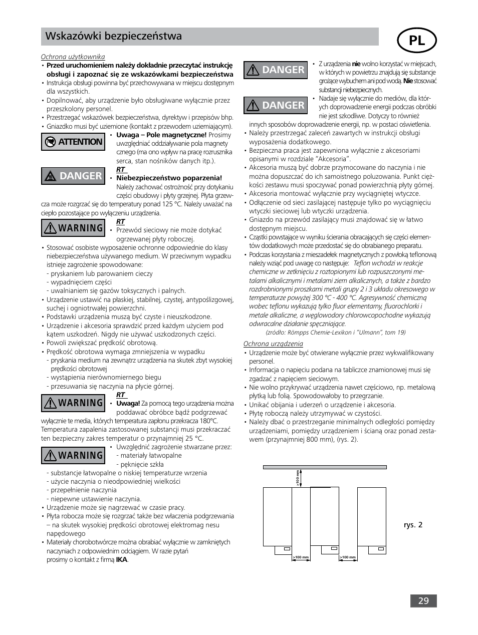 Wskazówki bezpieczeństwa, Danger warning warning warning, Danger | IKA RO 15 User Manual | Page 29 / 40