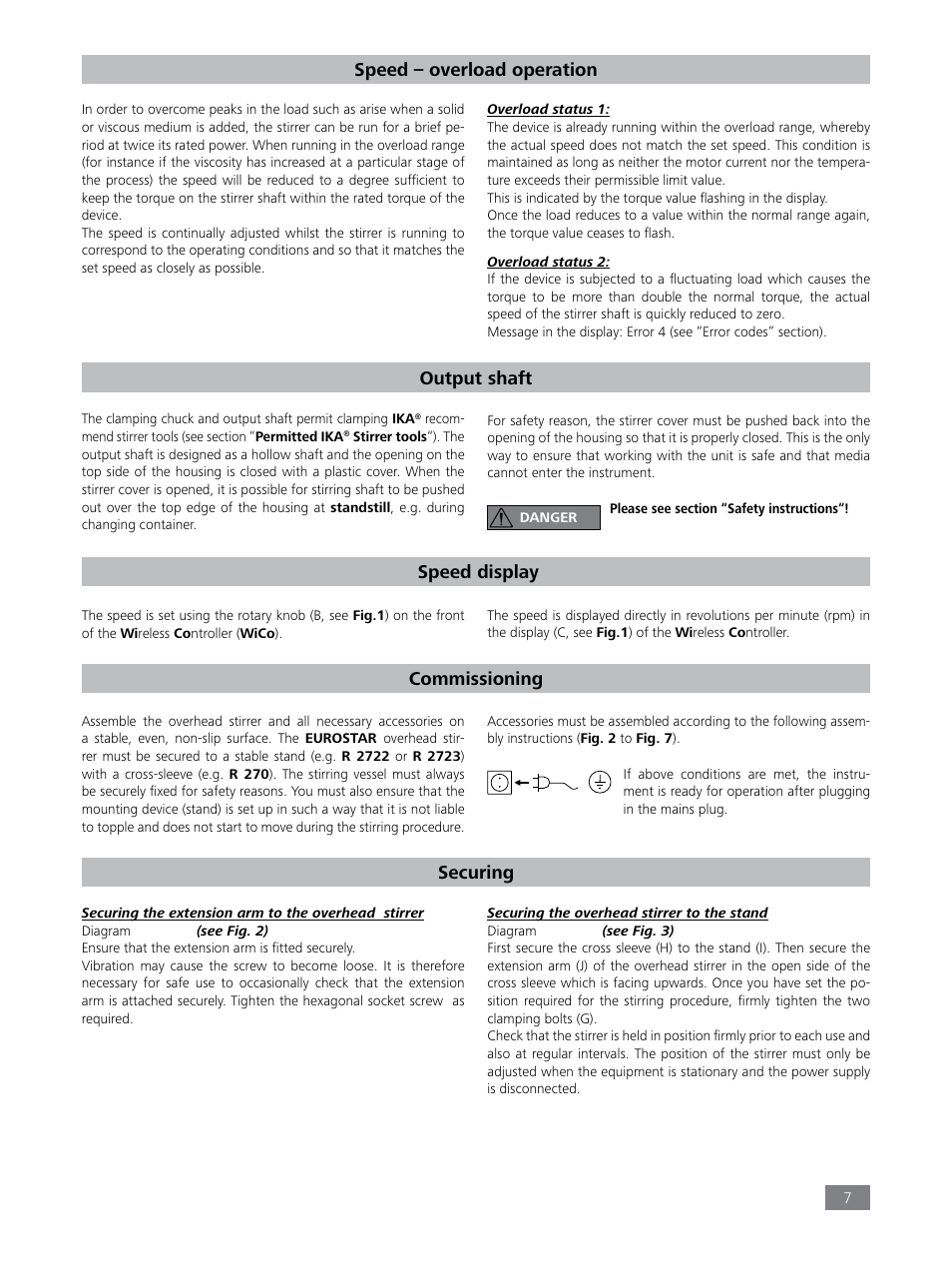 Speed – overload operation, Output shaft, Speed display | Commissioning, Securing | IKA EUROSTAR 100 control User Manual | Page 7 / 18