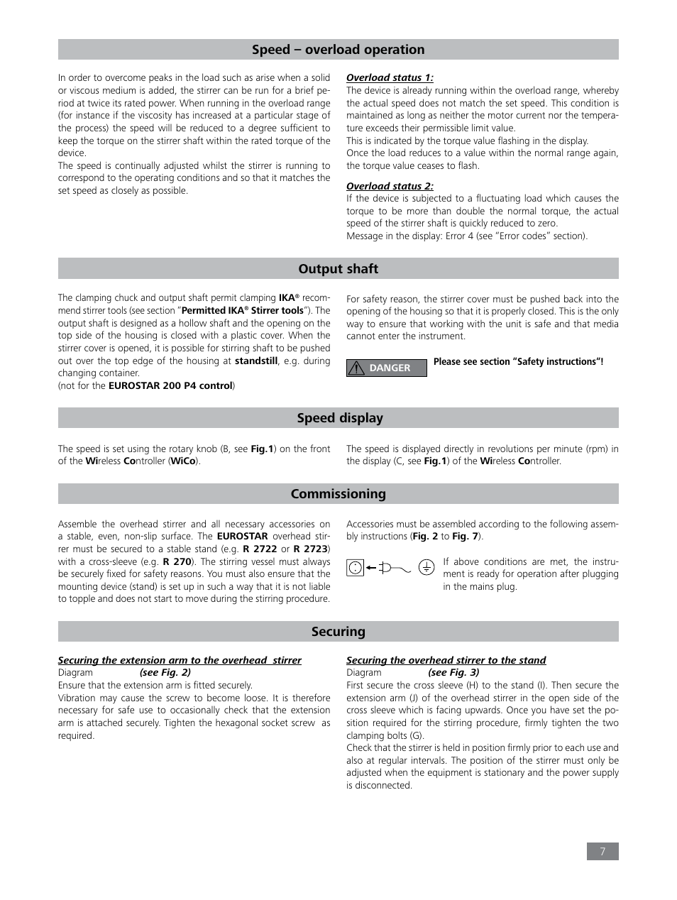 Speed – overload operation, Output shaft, Speed display | Commissioning, Securing | IKA EUROSTAR 200 control P4 User Manual | Page 7 / 18