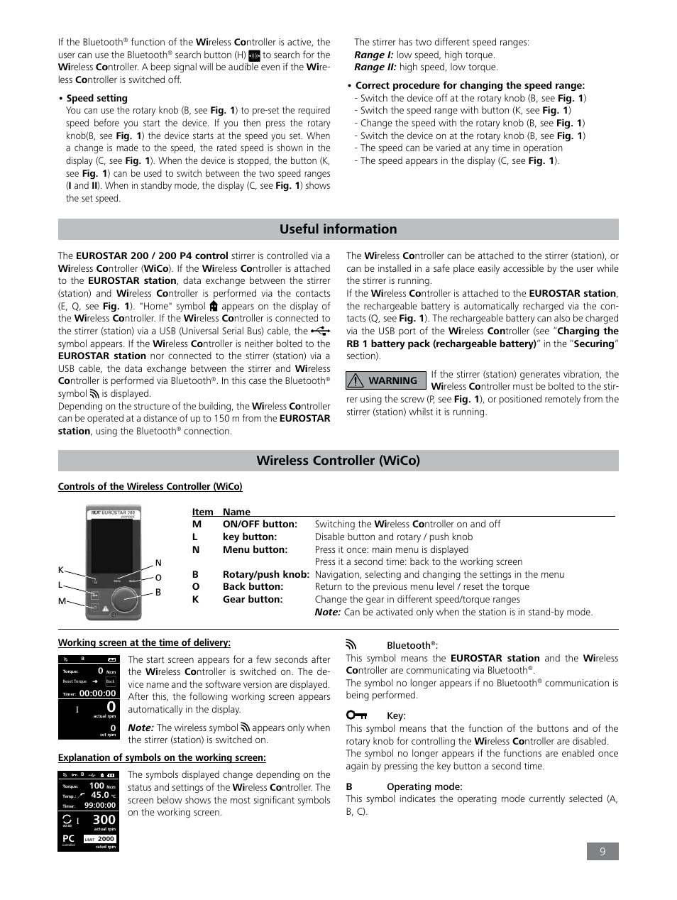 Useful information, Wireless controller (wico) | IKA EUROSTAR 200 control P4 User Manual | Page 9 / 18