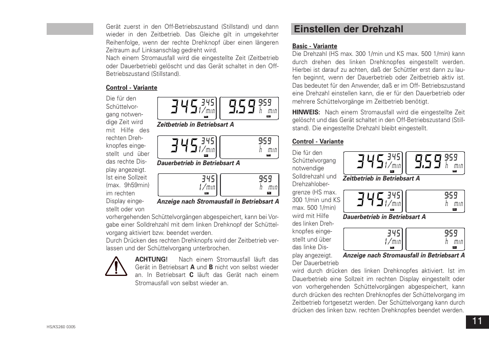 345 i, Einstellen der drehzahl | IKA KS 260 control User Manual | Page 11 / 56