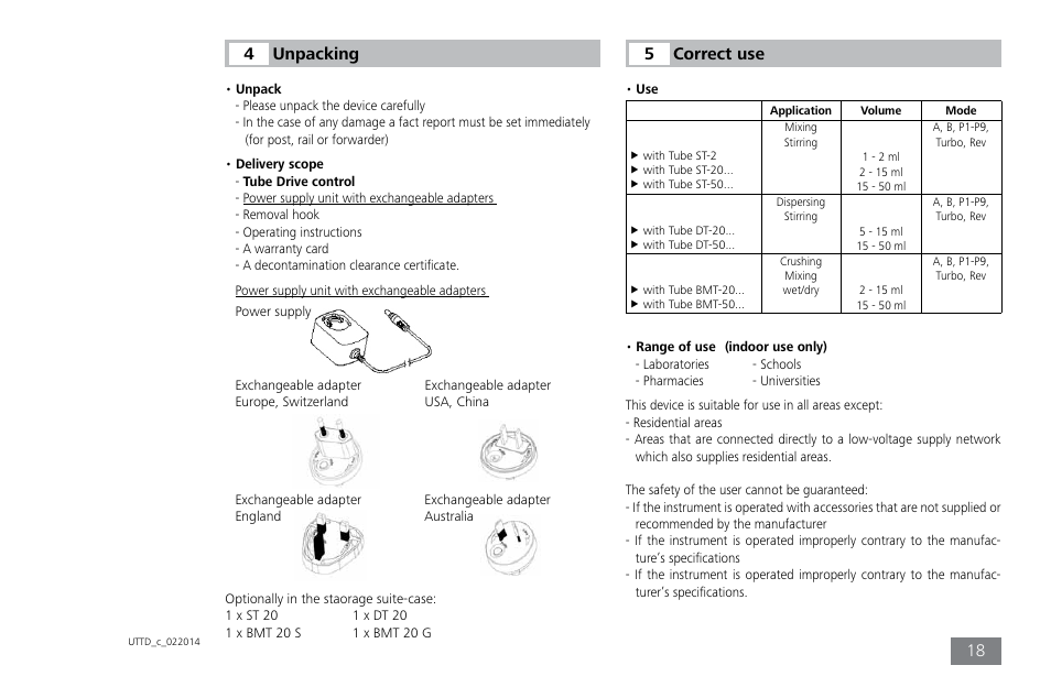 Unpacking, Correct use 5 | IKA ULTRA-TURRAX Tube Drive control User Manual | Page 18 / 72