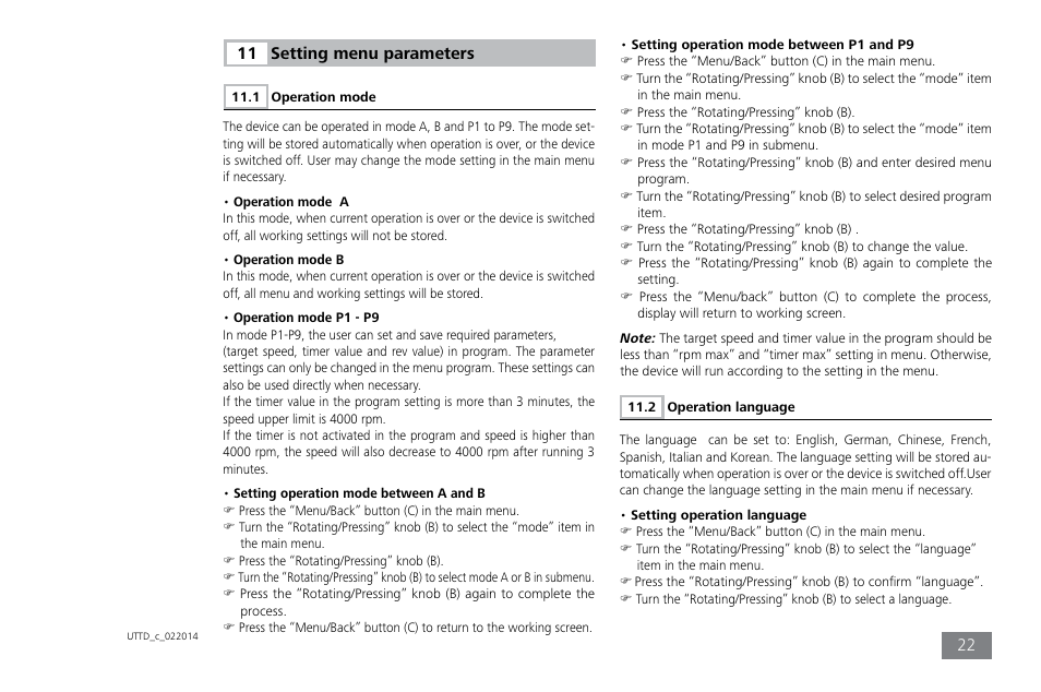 Setting menu parameters | IKA ULTRA-TURRAX Tube Drive control User Manual | Page 22 / 72
