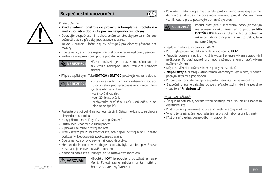 Bezpečnostní upozornění | IKA ULTRA-TURRAX Tube Drive control User Manual | Page 60 / 72