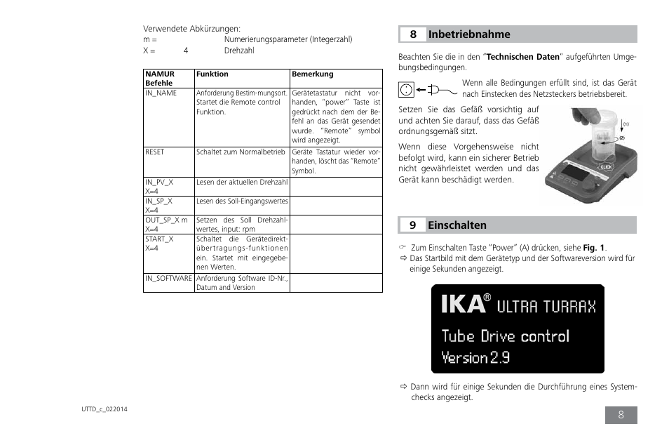 Inbetriebnahme, 8einschalten | IKA ULTRA-TURRAX Tube Drive control User Manual | Page 8 / 72