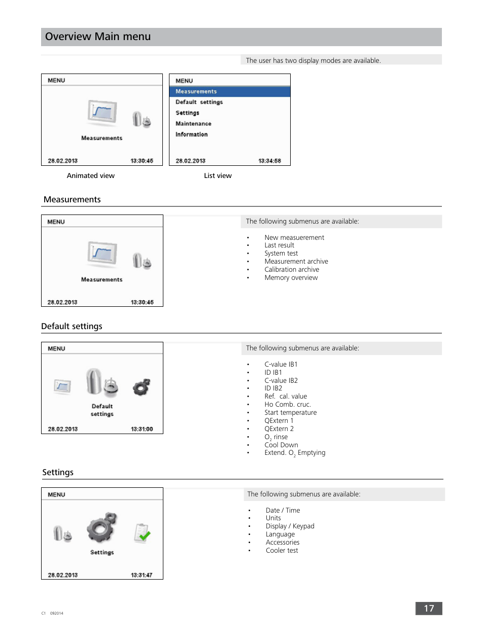 Overview main menu | IKA C 1 Package 1/10 User Manual | Page 17 / 44
