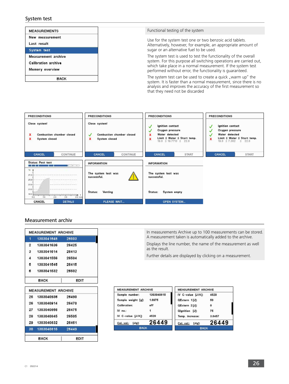 System test, Measurement archiv | IKA C 1 Package 1/10 User Manual | Page 26 / 44