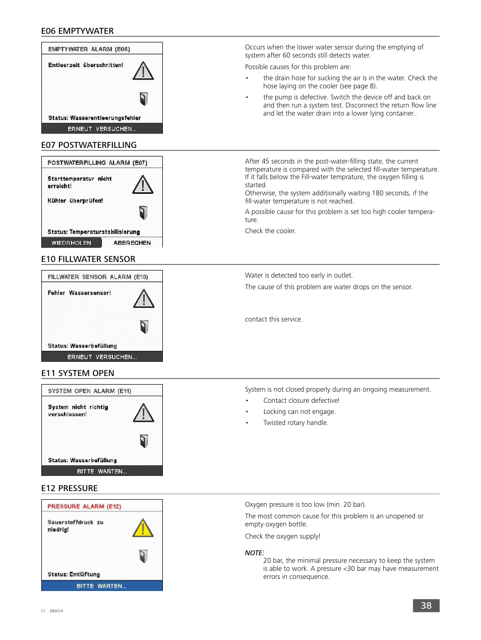 E07 postwaterfilling, E10 fillwater sensor, E11 system open | E12 pressure, E06 emptywater | IKA C 1 Package 1/10 User Manual | Page 38 / 44