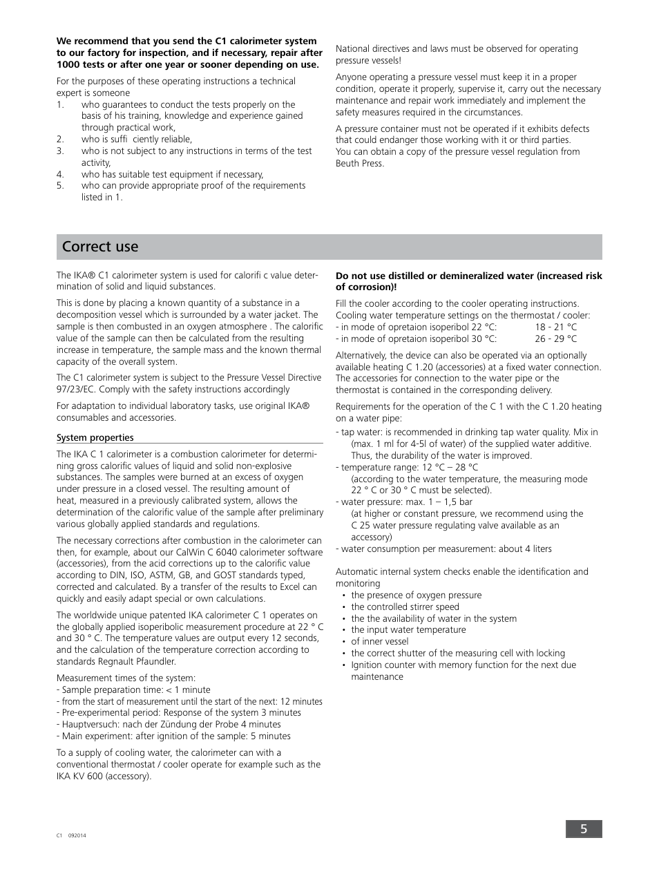 Correct use | IKA C 1 Package 1/10 User Manual | Page 5 / 44