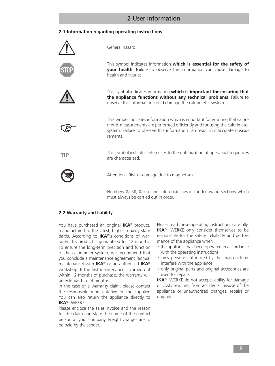 2 user information | IKA C 200 User Manual | Page 8 / 32