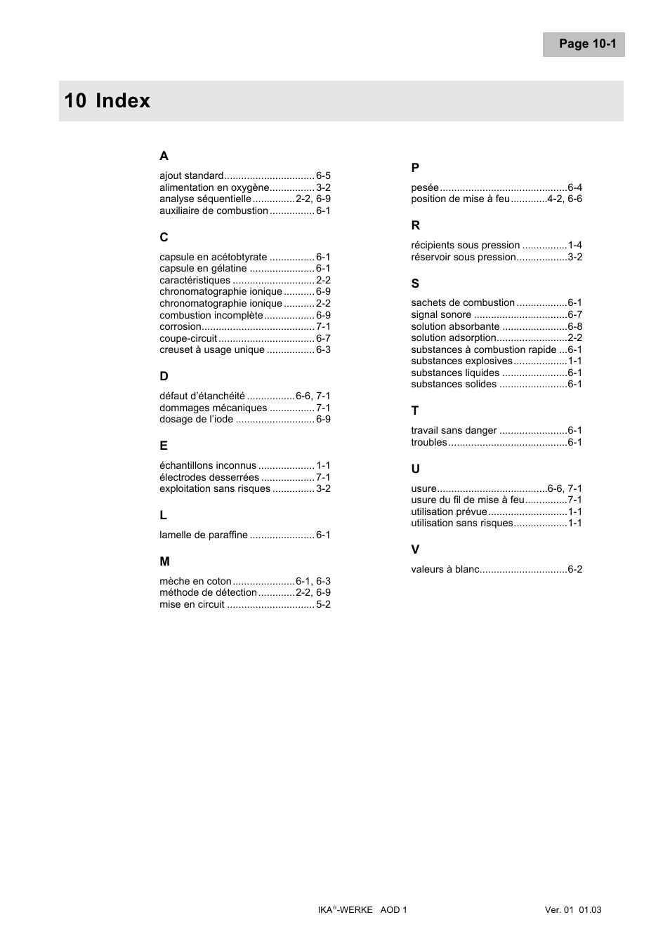 Index, Index -1, 10 index | IKA AOD 1 User Manual | Page 103 / 142