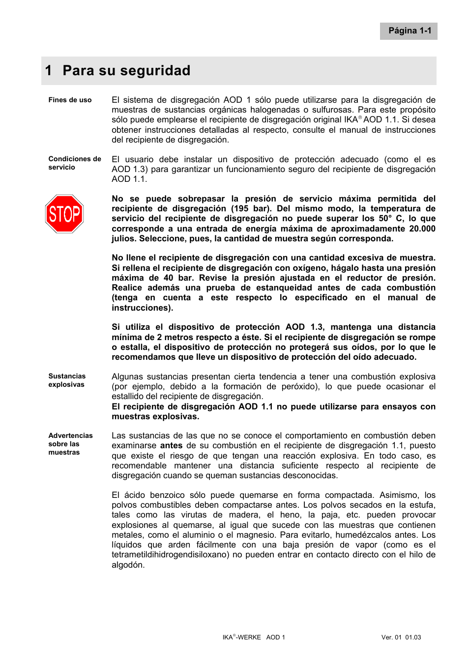 Para su seguridad ... e, 1 para su seguridad | IKA AOD 1 User Manual | Page 109 / 142