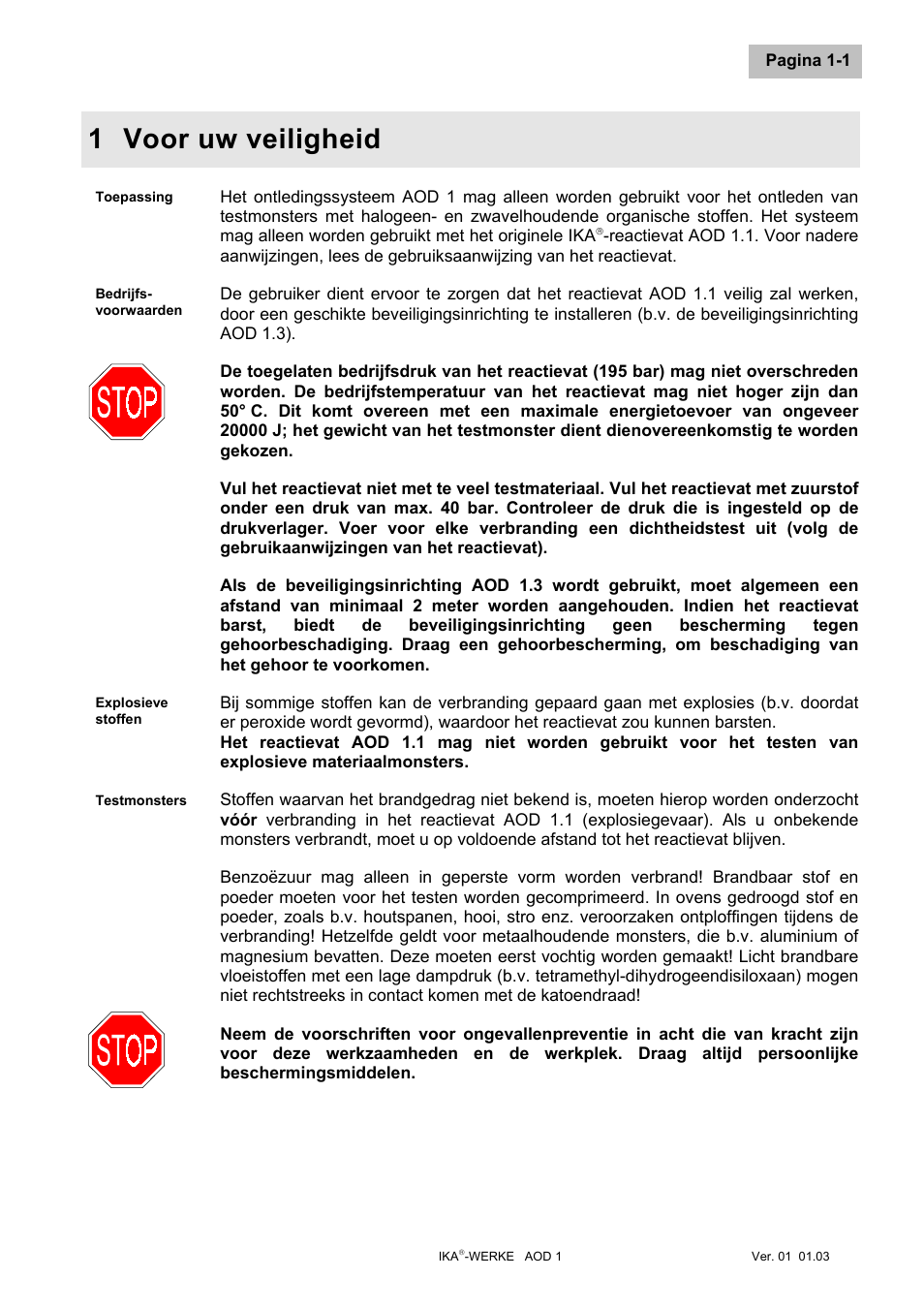 Voor uw veiligheid ... nl, 1 voor uw veiligheid | IKA AOD 1 User Manual | Page 129 / 142