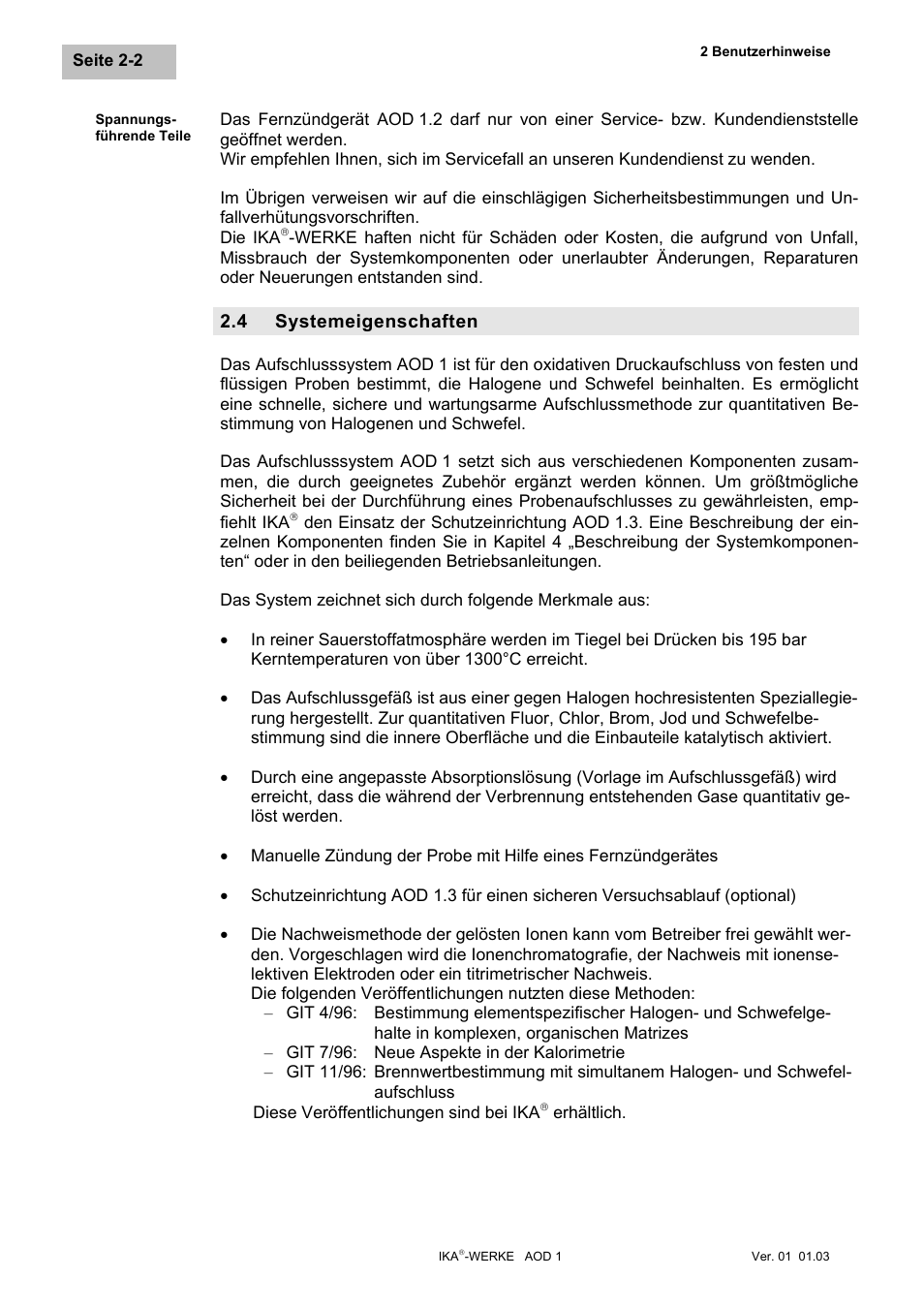 Systemeigenschaften, Systemeigenschaften -2 | IKA AOD 1 User Manual | Page 14 / 142