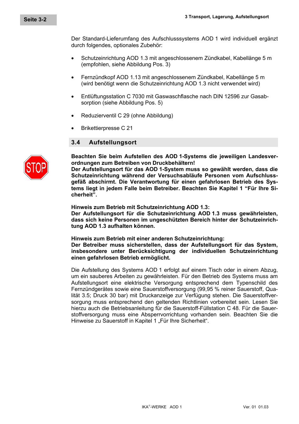 Aufstellungsort, Aufstellungsort -2 | IKA AOD 1 User Manual | Page 16 / 142