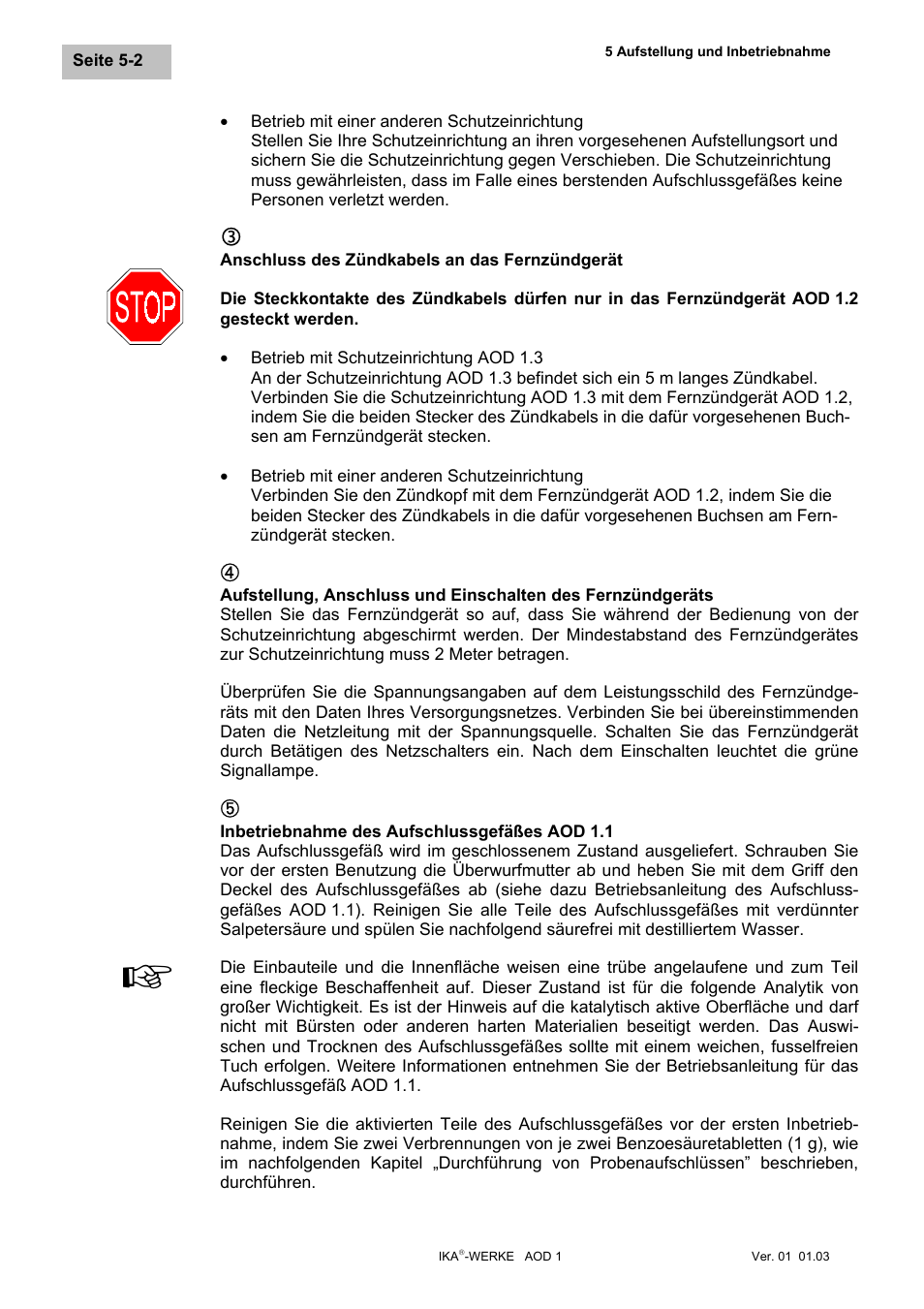 Anschluss des zündkabels an das fernzündgerät, Aufstellung, anschluss und einschalten des fernz, Inbetriebnahme des aufschlussgefäßes aod 1.1 | IKA AOD 1 User Manual | Page 20 / 142