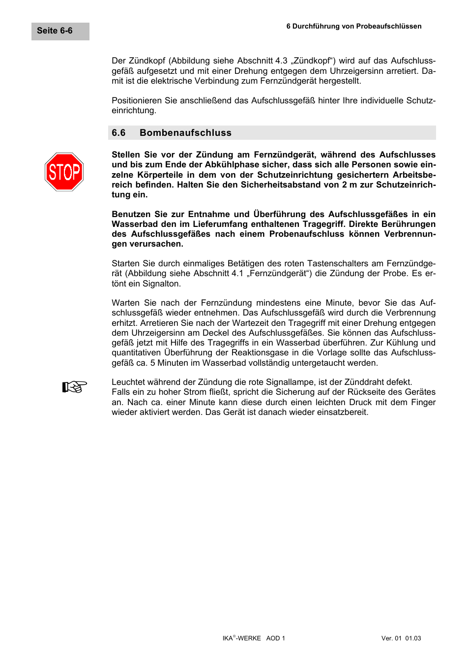 Bombenaufschluss, Bombenaufschluss -6 | IKA AOD 1 User Manual | Page 26 / 142