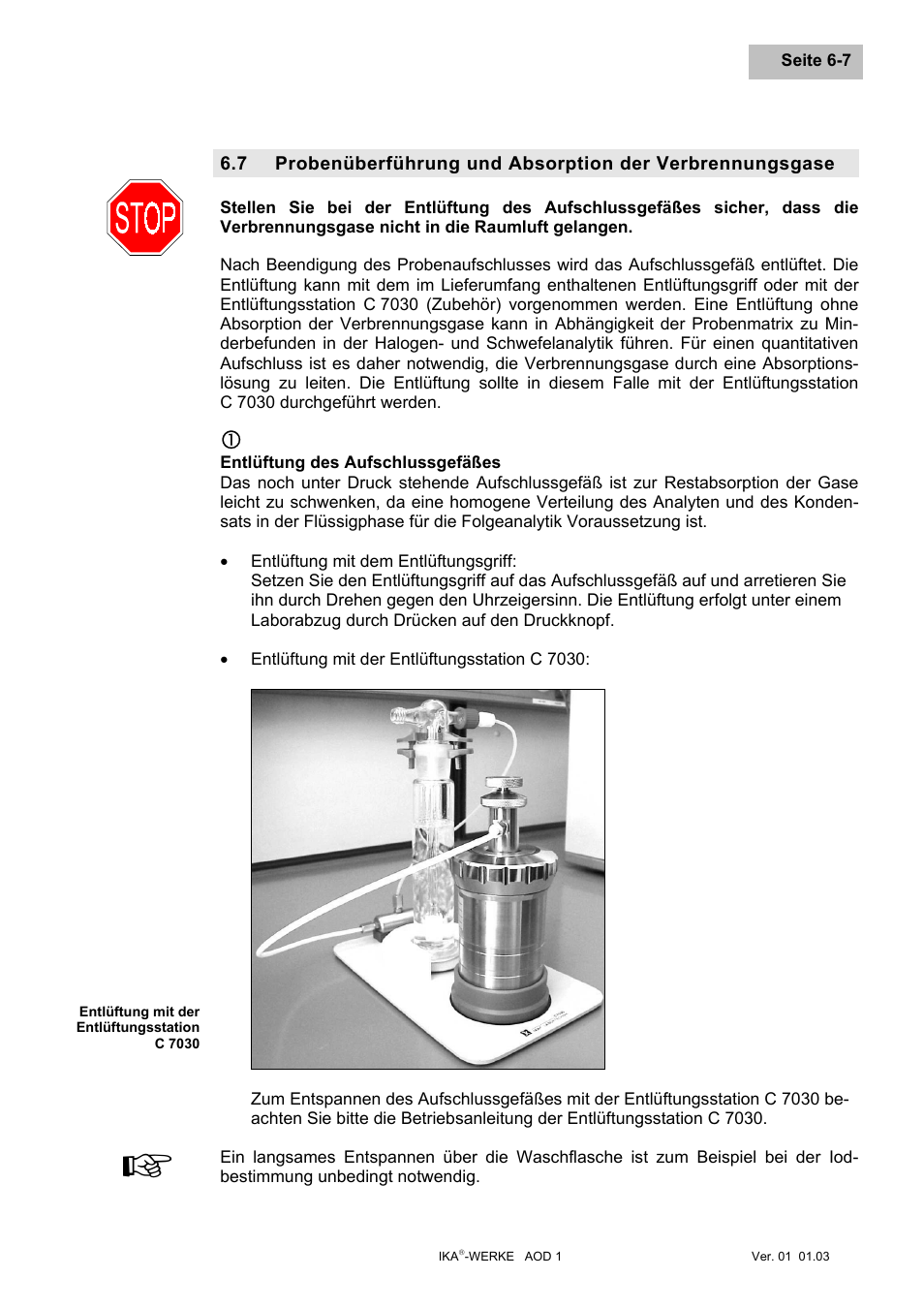 Probenüberführung und absorption der verbrennung, Entlüftung des aufschlussgefäßes | IKA AOD 1 User Manual | Page 27 / 142