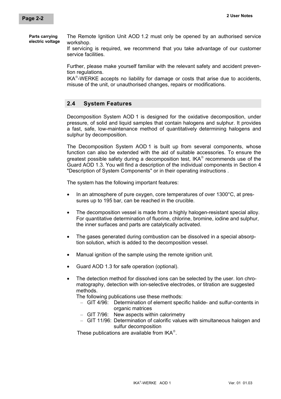 System features, System features -2 | IKA AOD 1 User Manual | Page 47 / 142