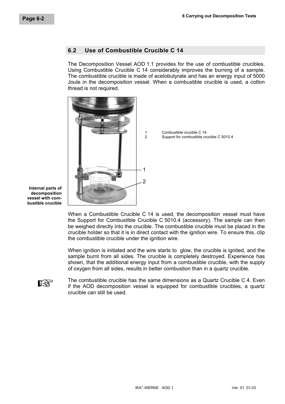 Use of combustible crucible c 14, Use of combustible crucible c 14 -2 | IKA AOD 1 User Manual | Page 55 / 142