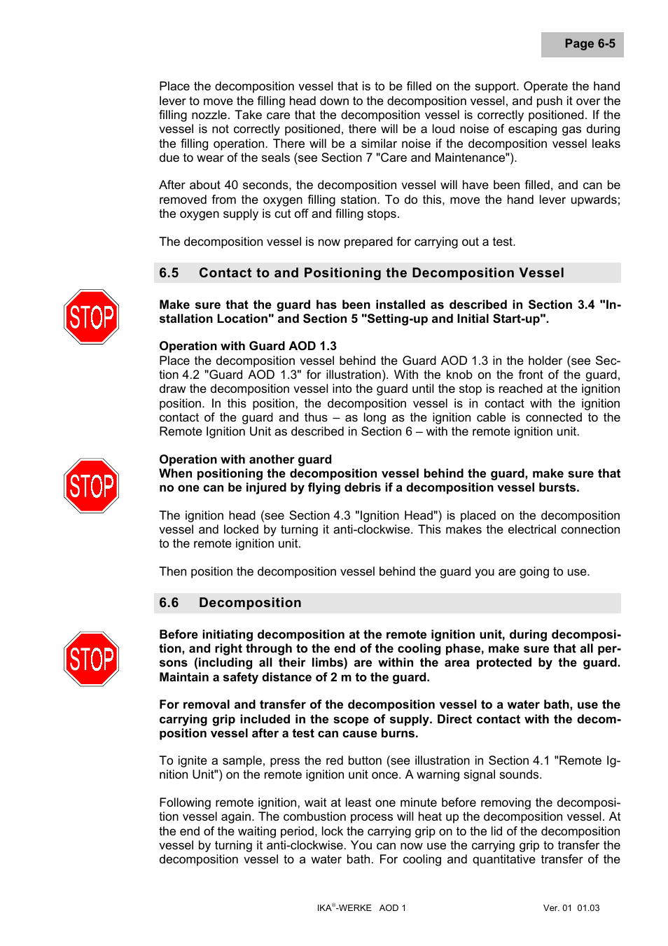 Operation with guard aod 1.3, Operation with another guard, Decomposition | Decomposition -5 | IKA AOD 1 User Manual | Page 58 / 142