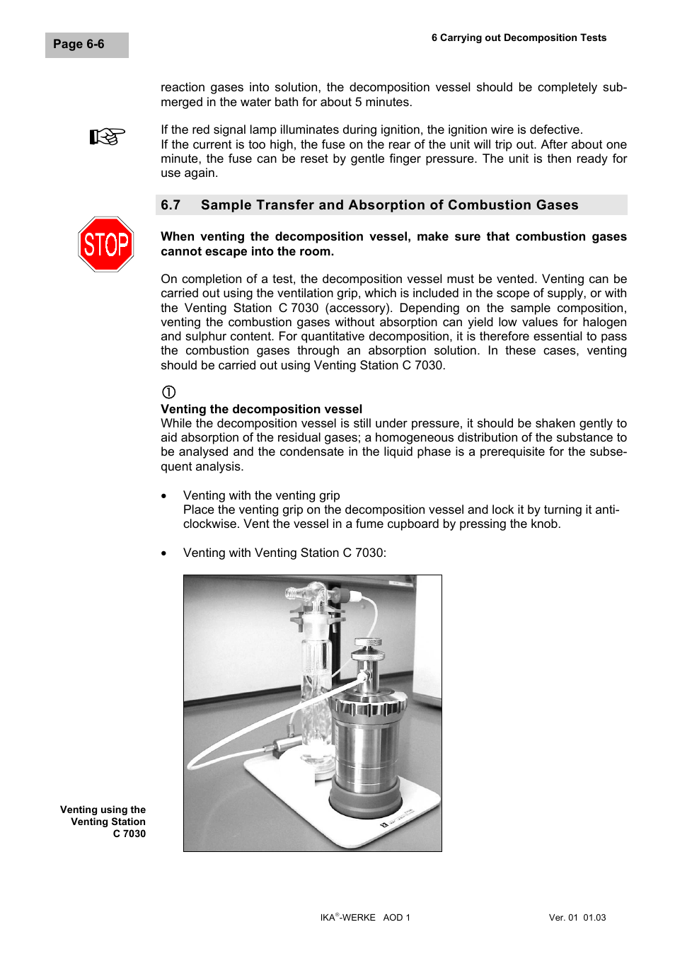 Sample transfer and absorption of combustion gases, Venting the decomposition vessel | IKA AOD 1 User Manual | Page 59 / 142