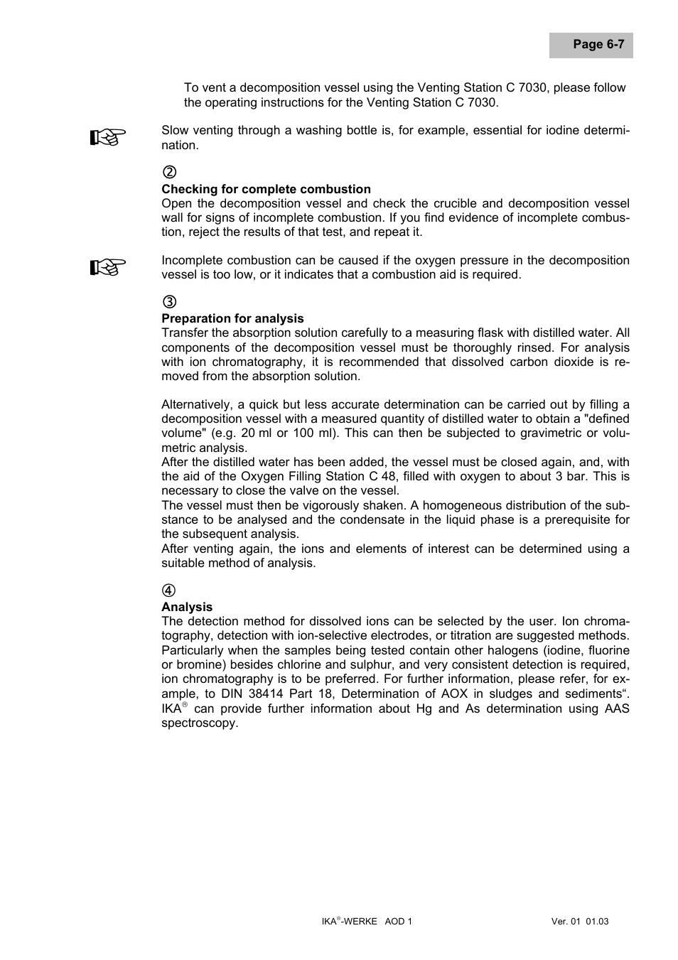 Checking for complete combustion, Preparation for analysis, Analysis | IKA AOD 1 User Manual | Page 60 / 142