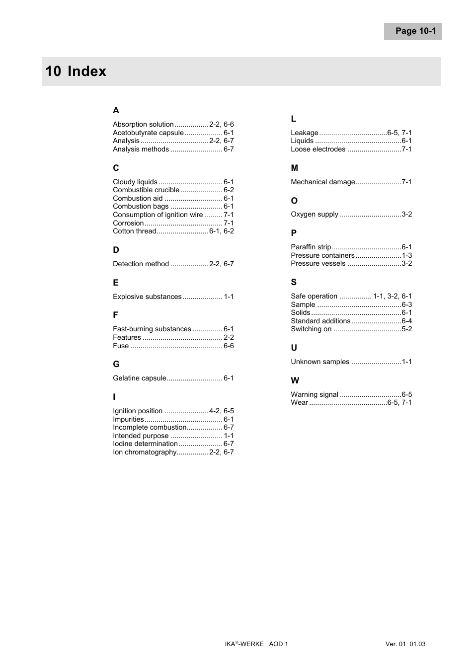 Index, Index -1, 10 index | IKA AOD 1 User Manual | Page 68 / 142