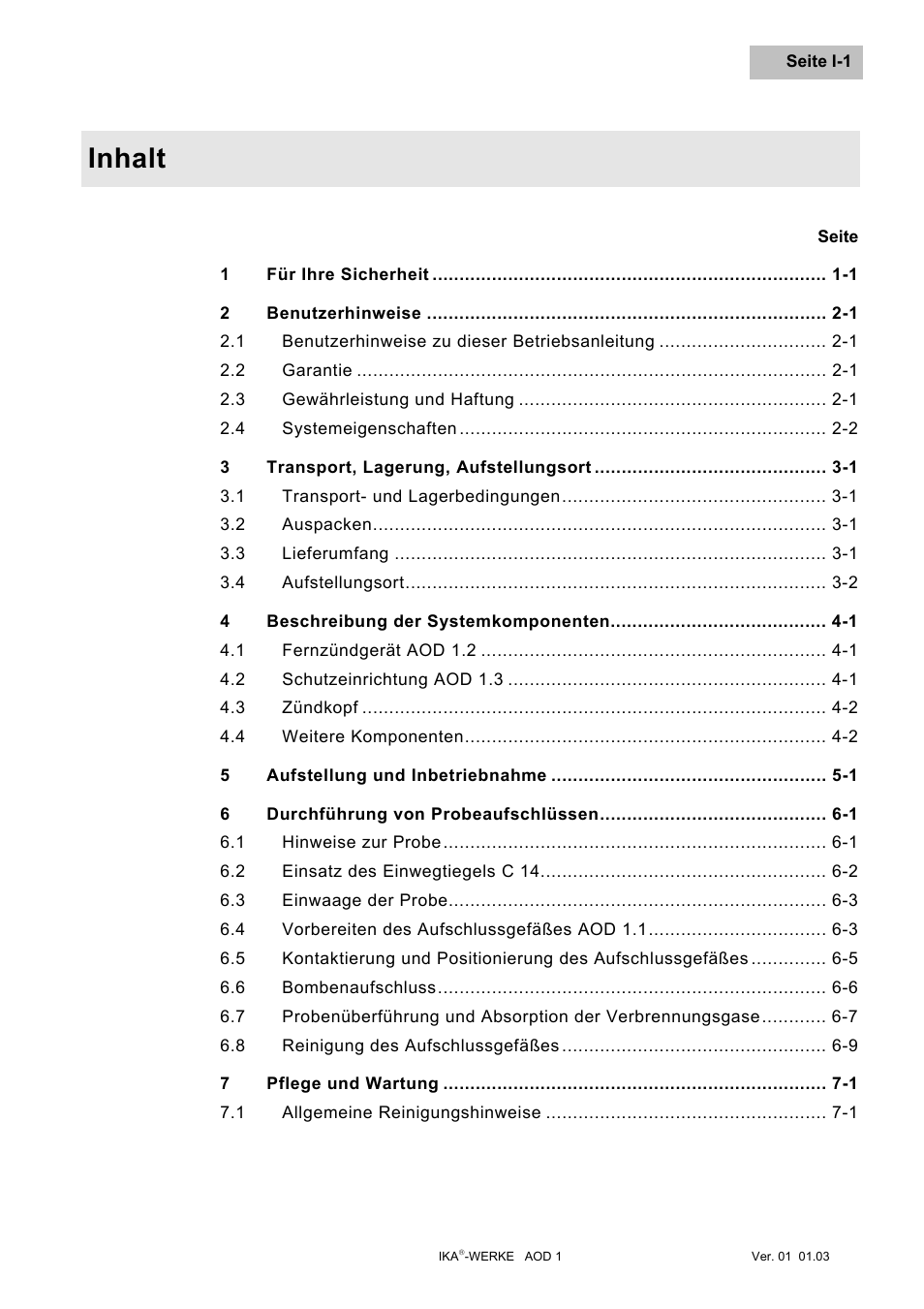 Inhalt | IKA AOD 1 User Manual | Page 7 / 142