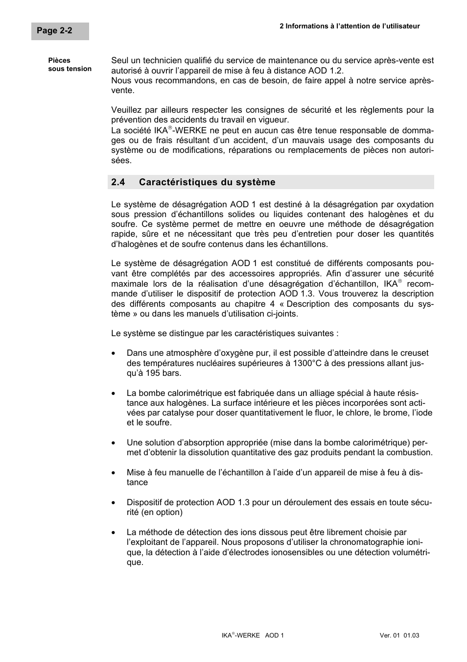 Caractéristiques du système, Caractéristiques du système -2 | IKA AOD 1 User Manual | Page 78 / 142