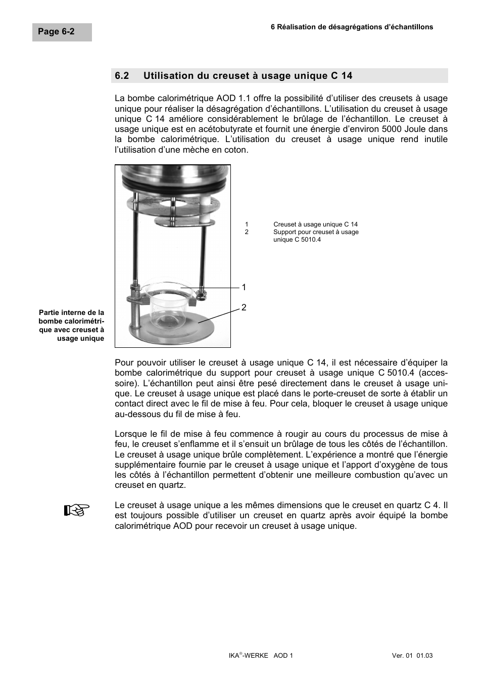 Utilisation du creuset à usage unique c 14, Utilisation du creuset à usage unique c 14 -2 | IKA AOD 1 User Manual | Page 88 / 142
