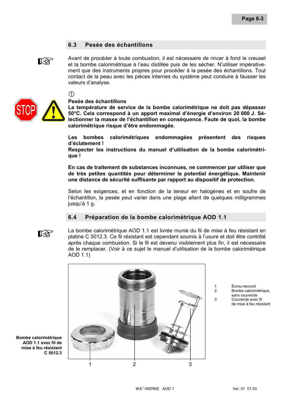 Pesée des échantillons, Préparation de la bombe calorimétrique aod 1.1, Pesée des échantillons -3 | Préparation de la bombe calorimétrique aod 1.1 -3 | IKA AOD 1 User Manual | Page 89 / 142
