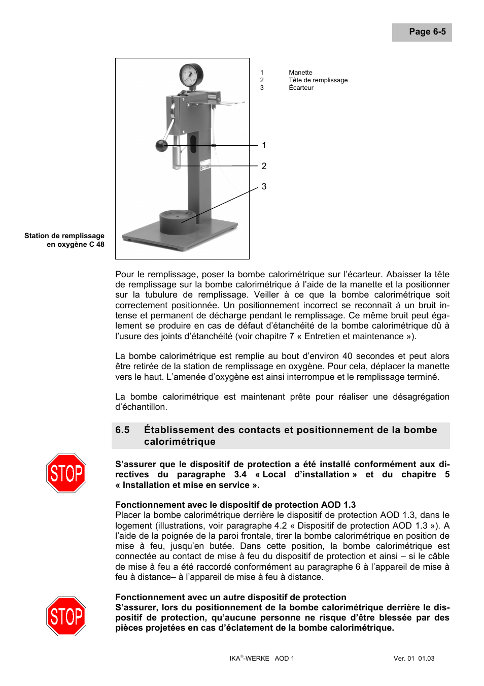 Établissement des contacts et positionnement de, Fonctionnement avec le dispositif de protection a, Calorimétrique -5 | IKA AOD 1 User Manual | Page 91 / 142