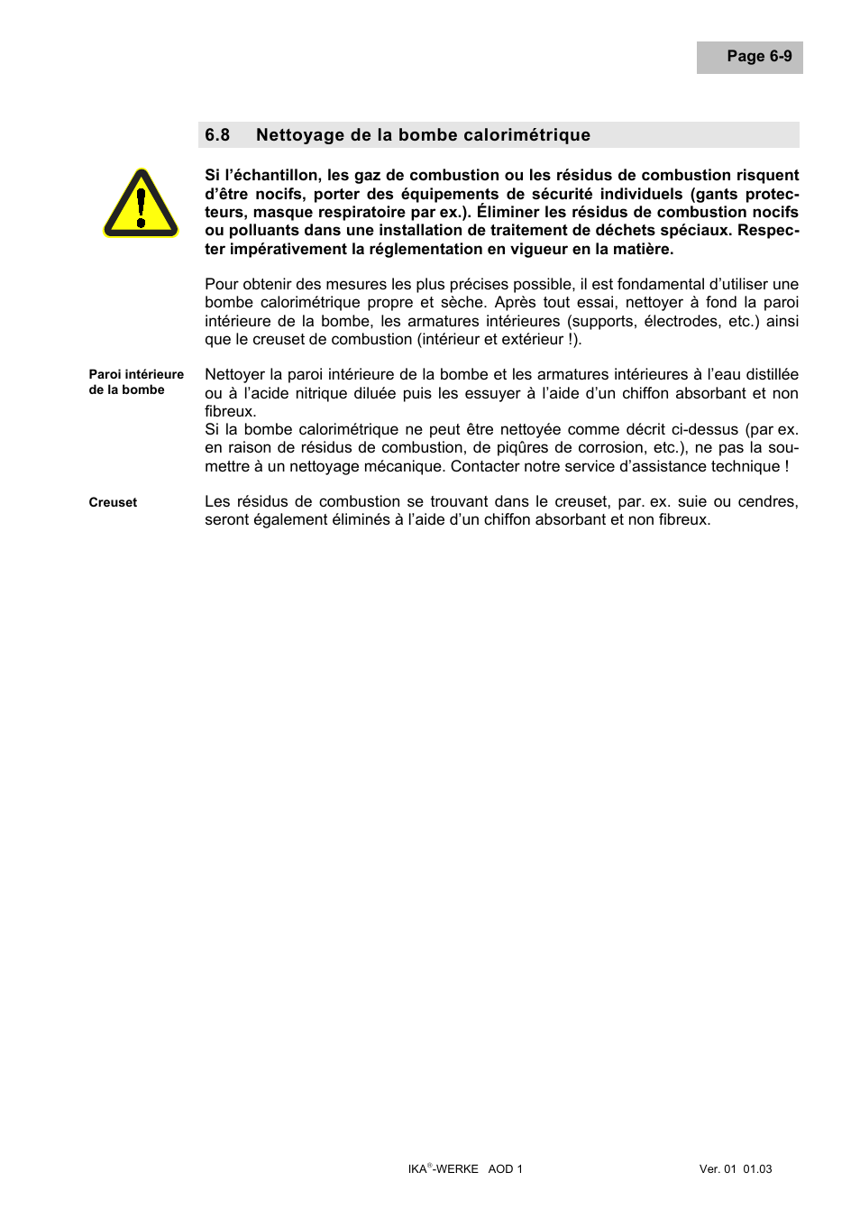 Nettoyage de la bombe calorimétrique, Nettoyage de la bombe calorimétrique -9, 8 nettoyage de la bombe calorimétrique | IKA AOD 1 User Manual | Page 95 / 142