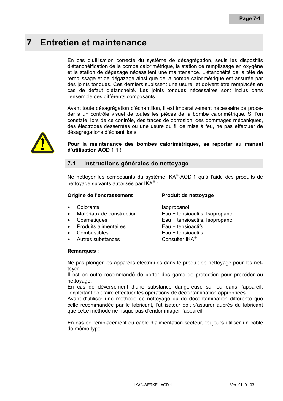 Entretien et maintenance, Instructions générales de nettoyage, Entretien et maintenance -1 | Instructions générales de nettoyage -1, 7 entretien et maintenance | IKA AOD 1 User Manual | Page 97 / 142