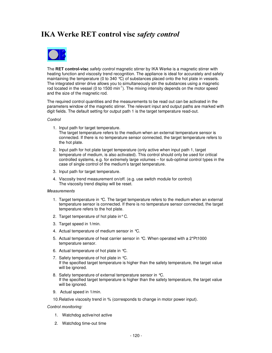Hunh 5(7 frqwuro ylvf vdihw\ frqwuro | IKA labworldsoft User Manual | Page 120 / 158