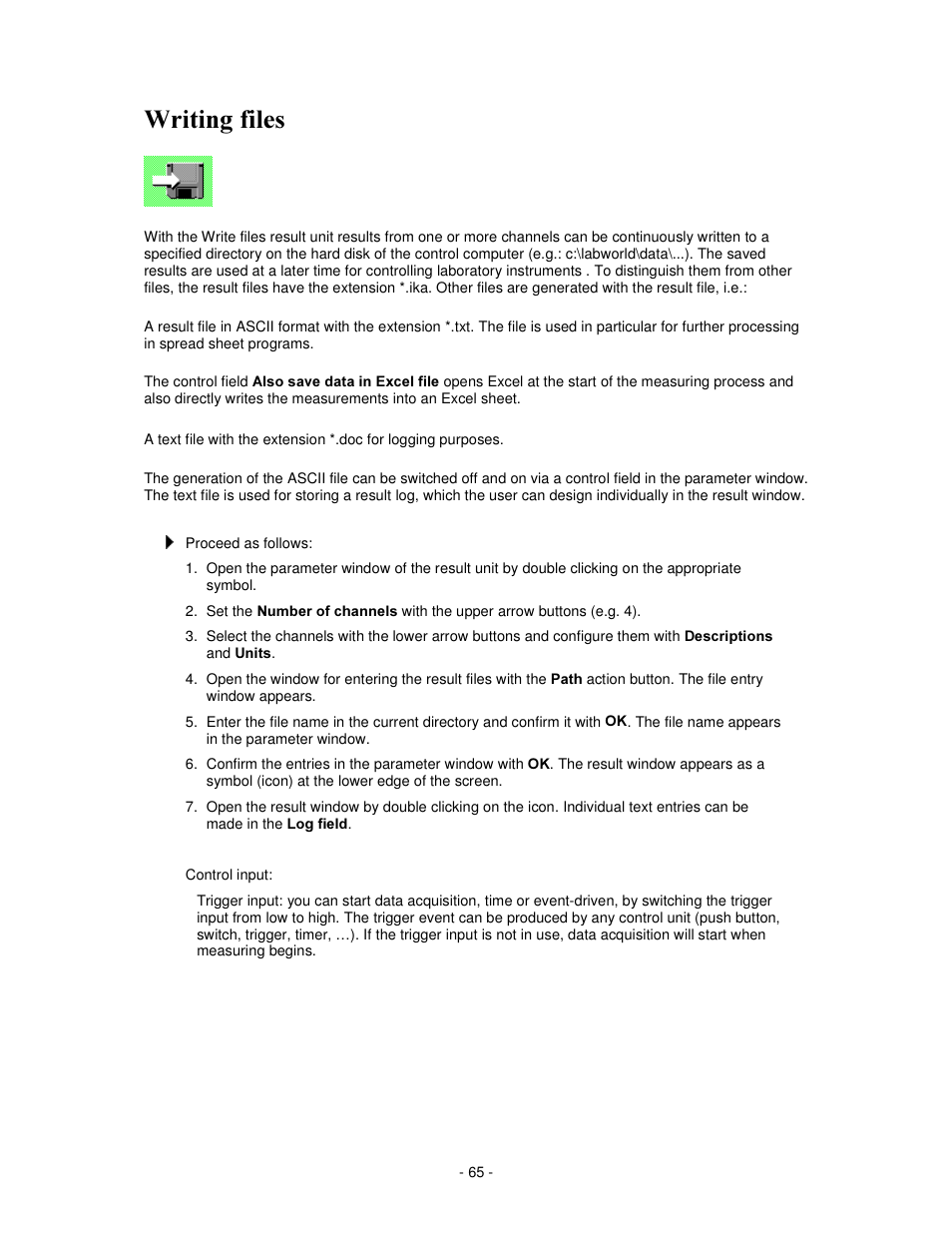 Ulwlqj ilohv | IKA labworldsoft User Manual | Page 65 / 158