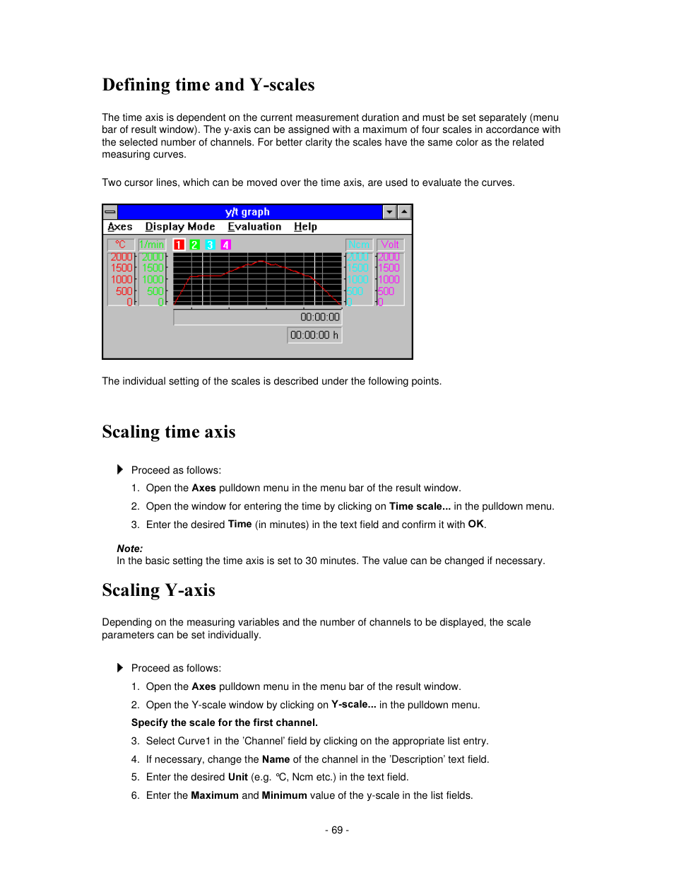 Hilqlqj wlph dqg <vfdohv, 6fdolqj wlph d[lv, 6fdolqj <d[lv | IKA labworldsoft User Manual | Page 69 / 158