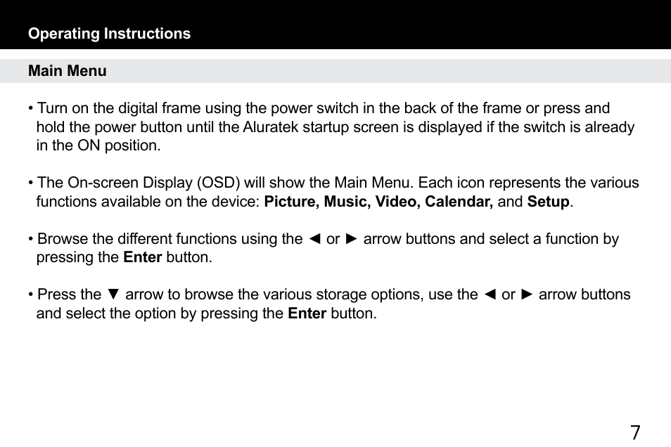 Aluratek ADMPF512F User Manual | Page 7 / 24