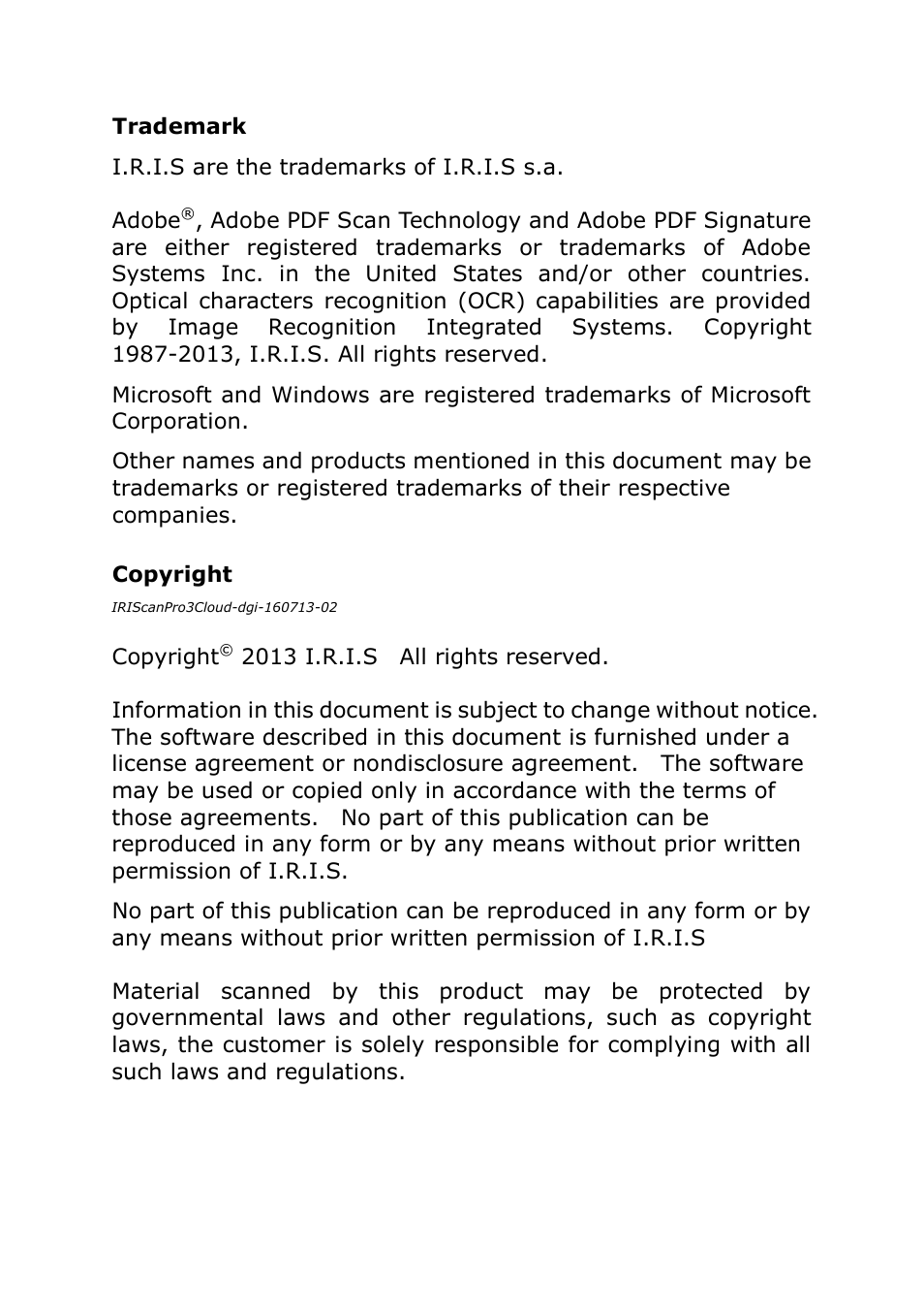 I.R.I.S. IRIScan Pro 3 Cloud Button Manager User Manual | Page 2 / 49