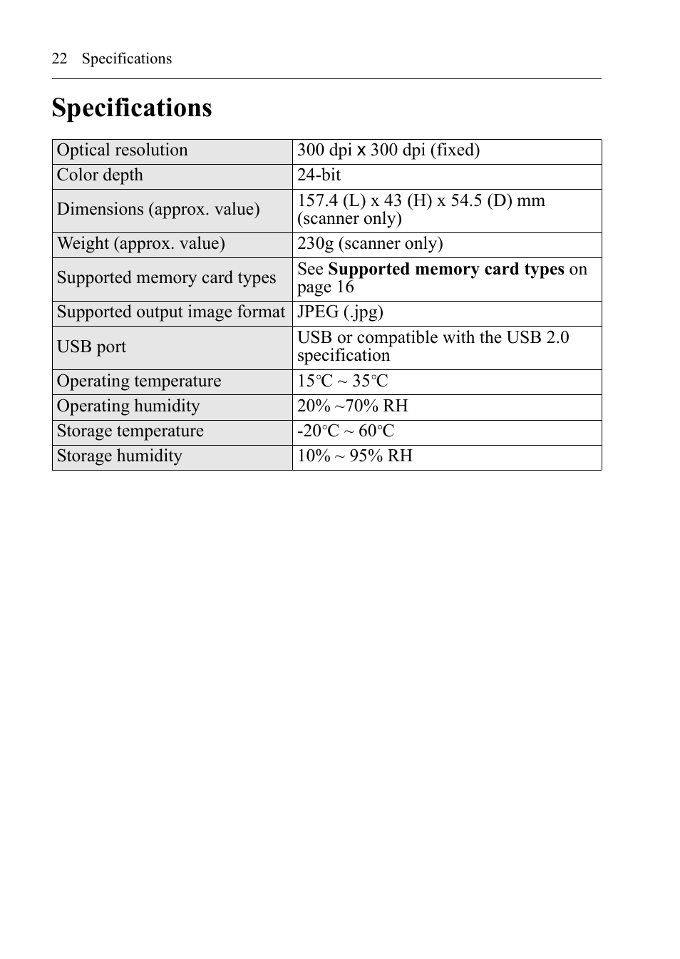 Specifications | I.R.I.S. RISCard Anywhere User Manual | Page 25 / 25