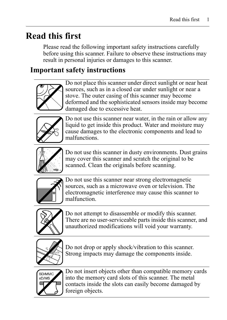 Read this first, Important safety instructions | I.R.I.S. RISCard Anywhere User Manual | Page 4 / 25